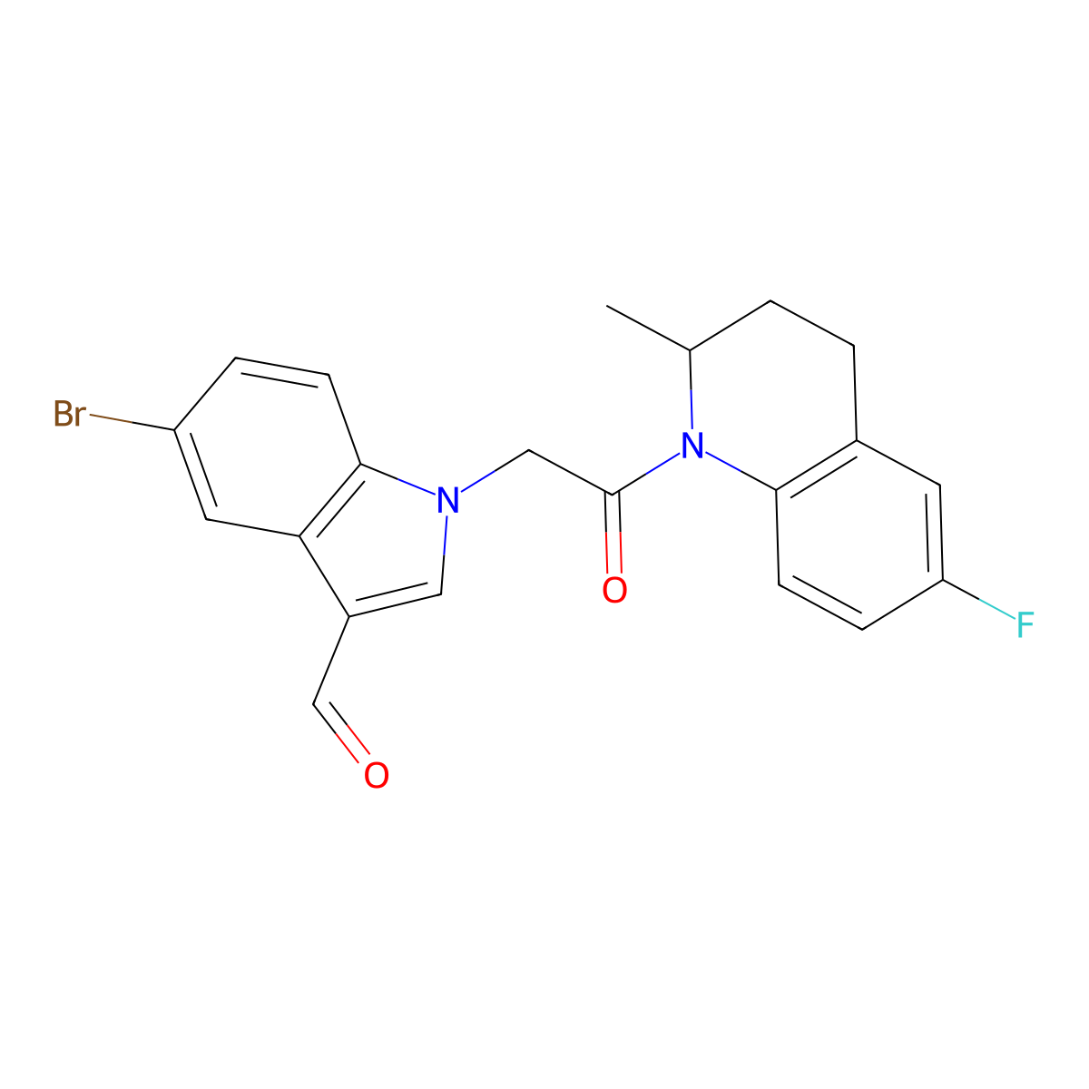 5-bromo-1-[2-(6-fluoro-2-methyl-3,4-dihydroquinolin-1(2H)-yl)-2-oxoethyl]-1H-indole-3-carbaldehyde molecular structure, CAS 527738-16-5