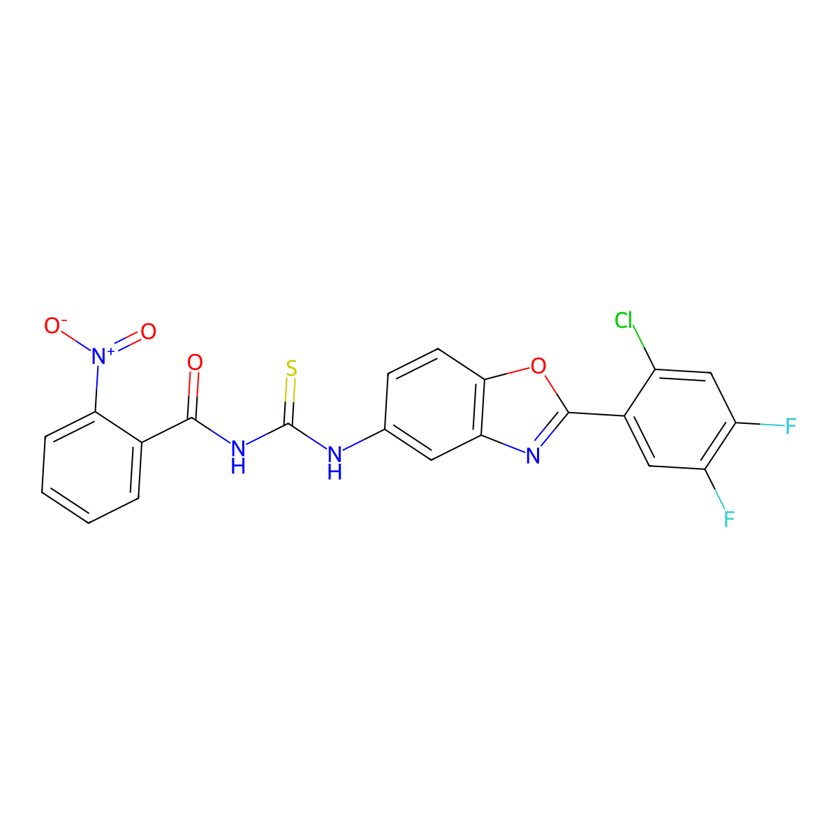 N-[[2-(2-chloro-4,5-difluorophenyl)-1,3-benzoxazol-5-yl]carbamothioyl]-2-nitrobenzamide molecular structure, CAS 527746-12-9