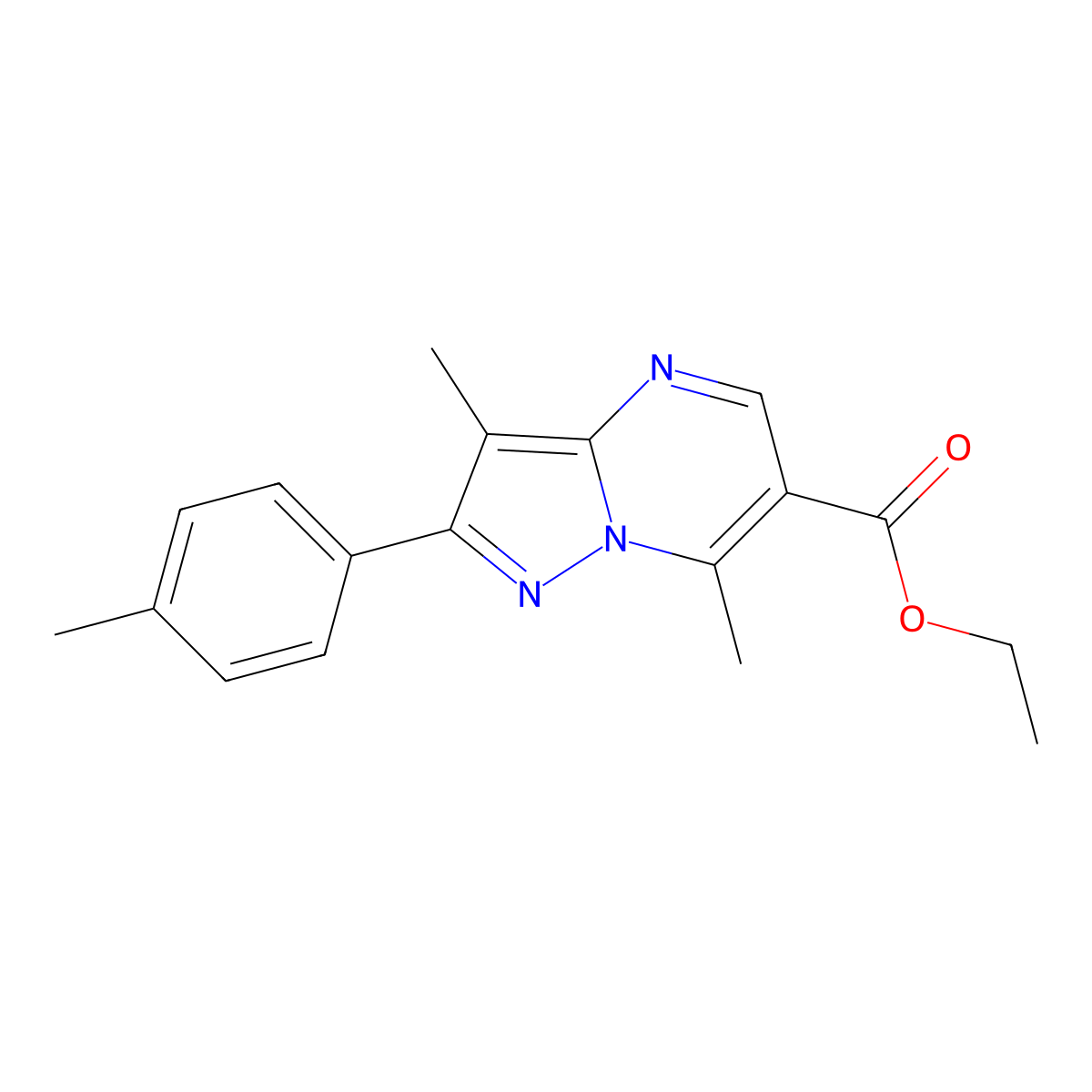Ethyl 3,7-dimethyl-2-(4-methylphenyl)pyrazolo[1,5-a]pyrimidine-6-carboxylate molecular structure, CAS 527747-72-4
