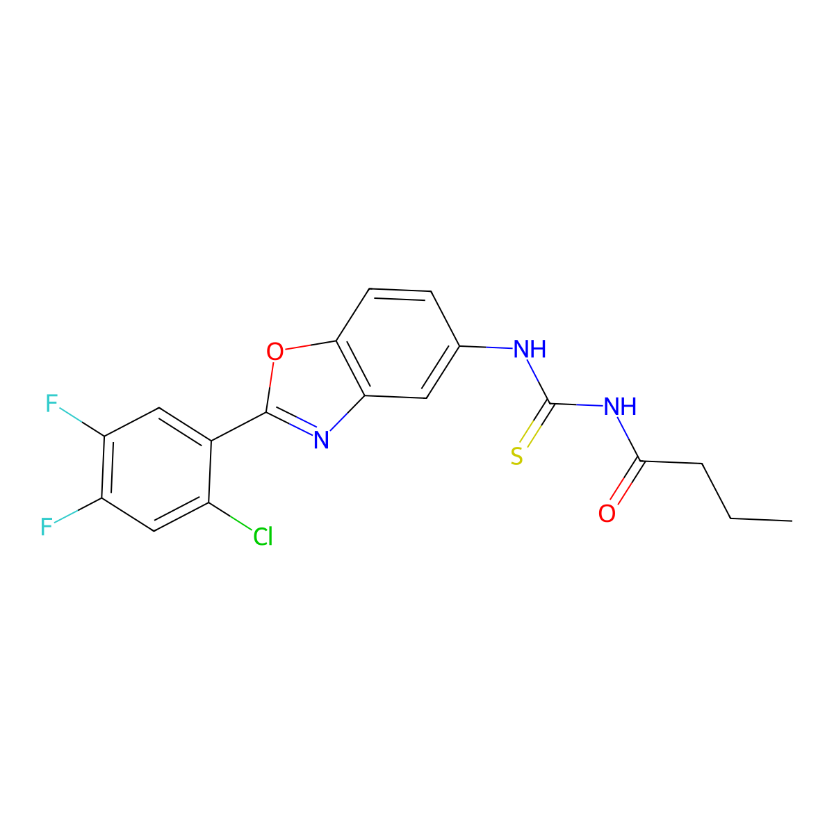 N-[[2-(2-chloro-4,5-difluorophenyl)-1,3-benzoxazol-5-yl]carbamothioyl]butanamide molecular structure, CAS 527749-78-6