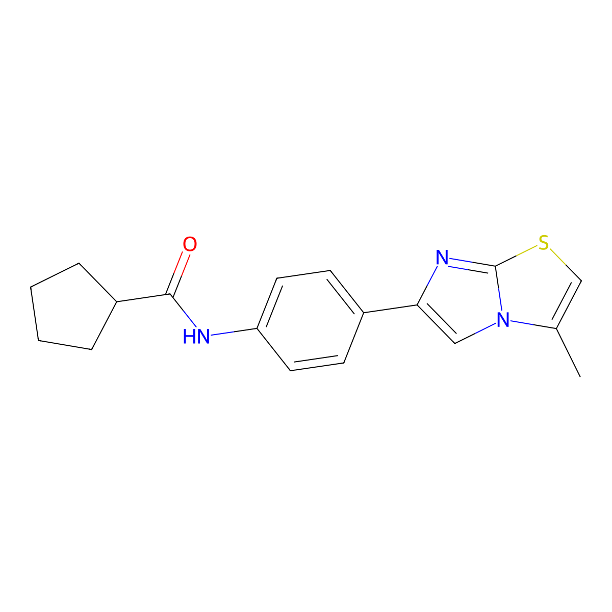 N-(4-(3-methylimidazo[2,1-b]thiazol-6-yl)phenyl)cyclopentanecarboxamide molecular structure, CAS 527752-50-7