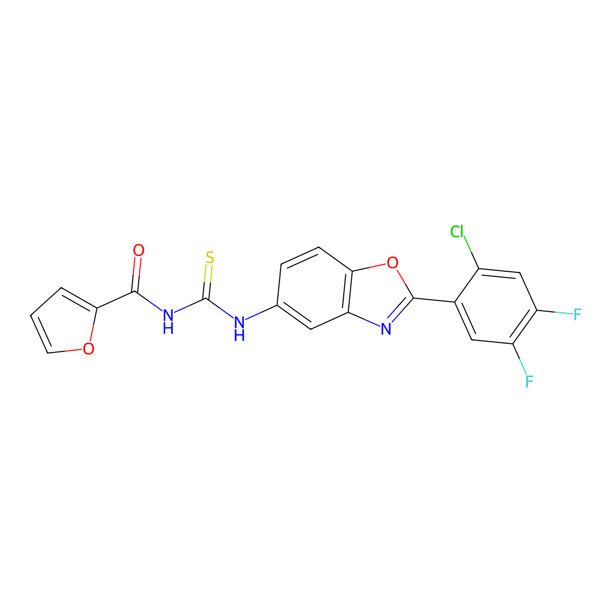 N-[[2-(2-chloro-4,5-difluorophenyl)-1,3-benzoxazol-5-yl]carbamothioyl]furan-2-carboxamide molecular structure, CAS 527756-26-9
