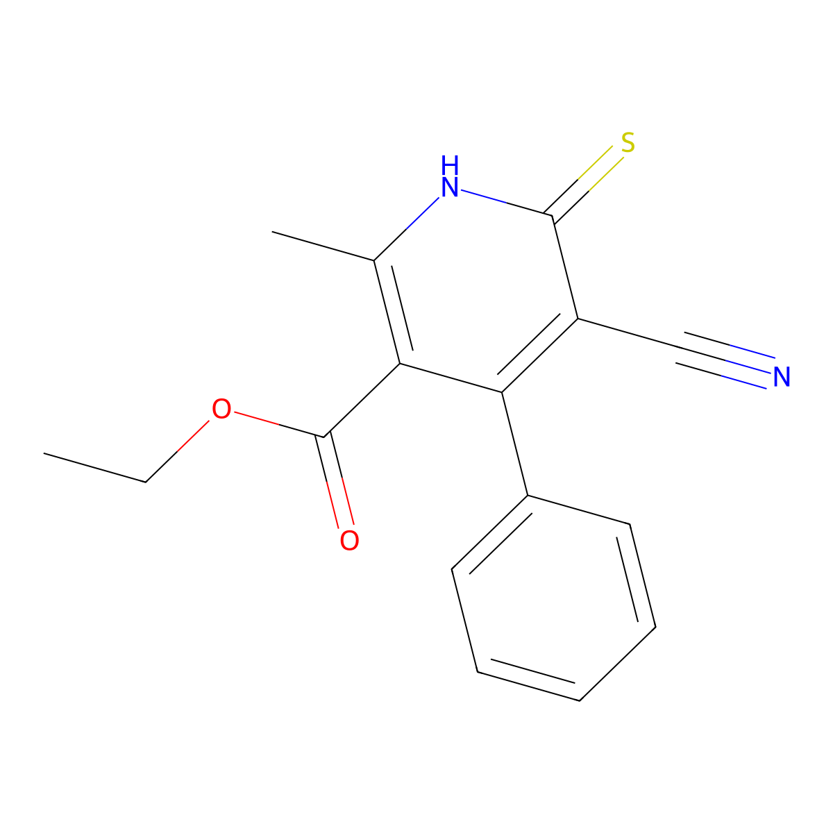 ethyl 5-cyano-2-methyl-4-phenyl-6-sulfanylidene-1H-pyridine-3-carboxylate molecular structure, CAS 5278-15-9