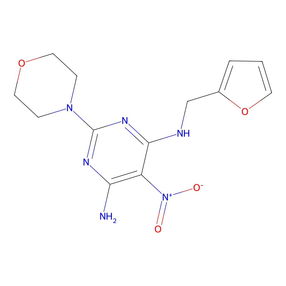 N~4~-[(Furan-2-yl)methyl]-2-(morpholin-4-yl)-5-nitropyrimidine-4,6-diamine molecular structure, CAS 5279-01-6