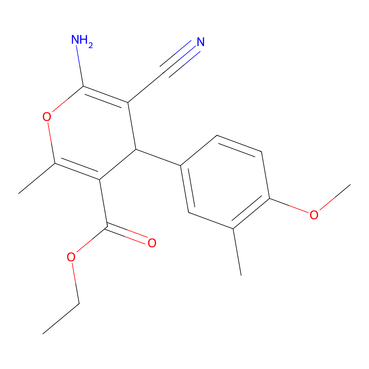 ethyl 6-amino-5-cyano-4-(4-methoxy-3-methylphenyl)-2-methyl-4H-pyran-3-carboxylate molecular structure, CAS 5279-42-5