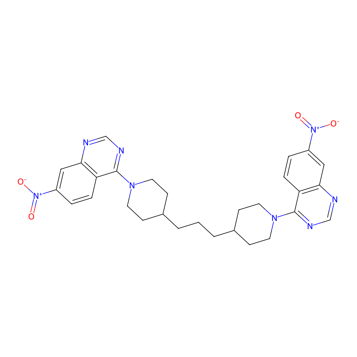 4,4'-(Propane-1,3-diyldi(piperidine-1,4-diyl))bis(7-nitroquinazoline) molecular structure, CAS 52791-15-8