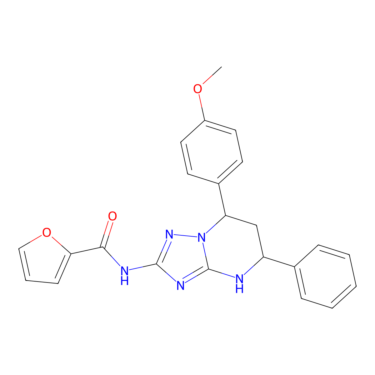 N-[7-(4-methoxyphenyl)-5-phenyl-1,5,6,7-tetrahydro-[1,2,4]triazolo[1,5-a]pyrimidin-2-yl]furan-2-carboxamide molecular structure, CAS 5280-34-2