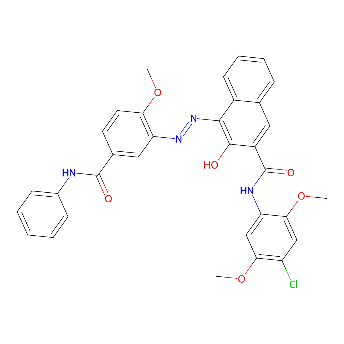 2-Naphthalenecarboxamide, N-(4-chloro-2,5-dimethoxyphenyl)-3-hydroxy-4-[2-[2-methoxy-5-[(phenylamino)carbonyl]phenyl]diazenyl]- molecular structure, CAS 5280-68-2