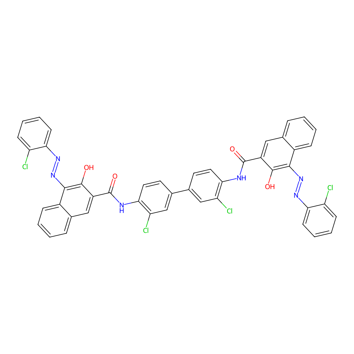 2-Naphthalenecarboxamide, N,N'-(3,3'-dichloro[1,1'-biphenyl]-4,4'-diyl)bis[4-[2-(2-chlorophenyl)diazenyl]-3-hydroxy- molecular structure, CAS 5280-74-0