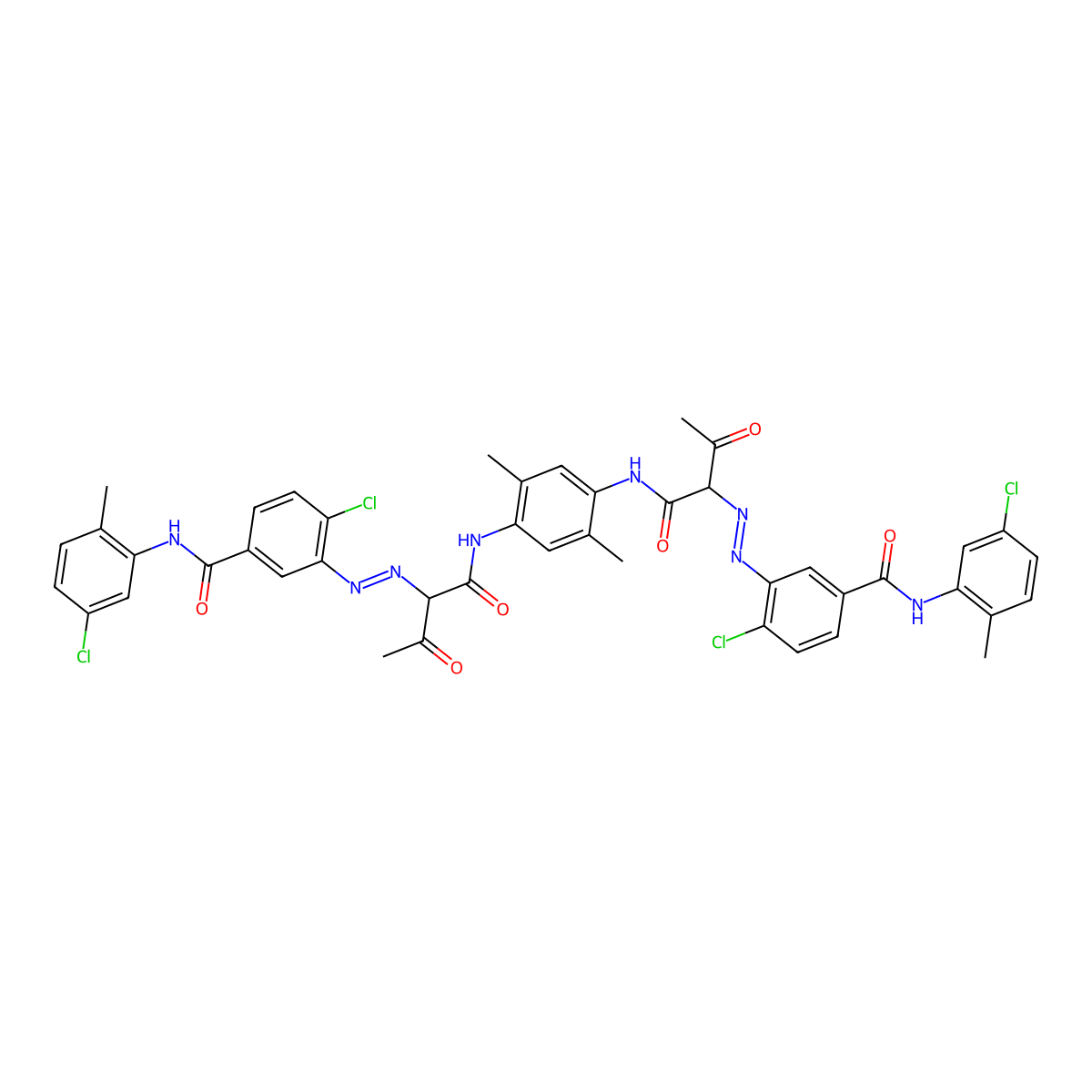 3,3'-[(2,5-dimethyl-p-phenylene)bis[imino(1-acetyl-2-oxoethylene)azo]]bis[4-chloro-N-(5-chloro-o-tolyl)benzamide] molecular structure, CAS 5280-80-8