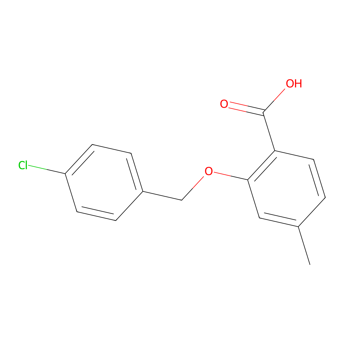 2-[(4-Chlorophenyl)methoxy]-4-methylbenzoic acid molecular structure, CAS 52803-77-7