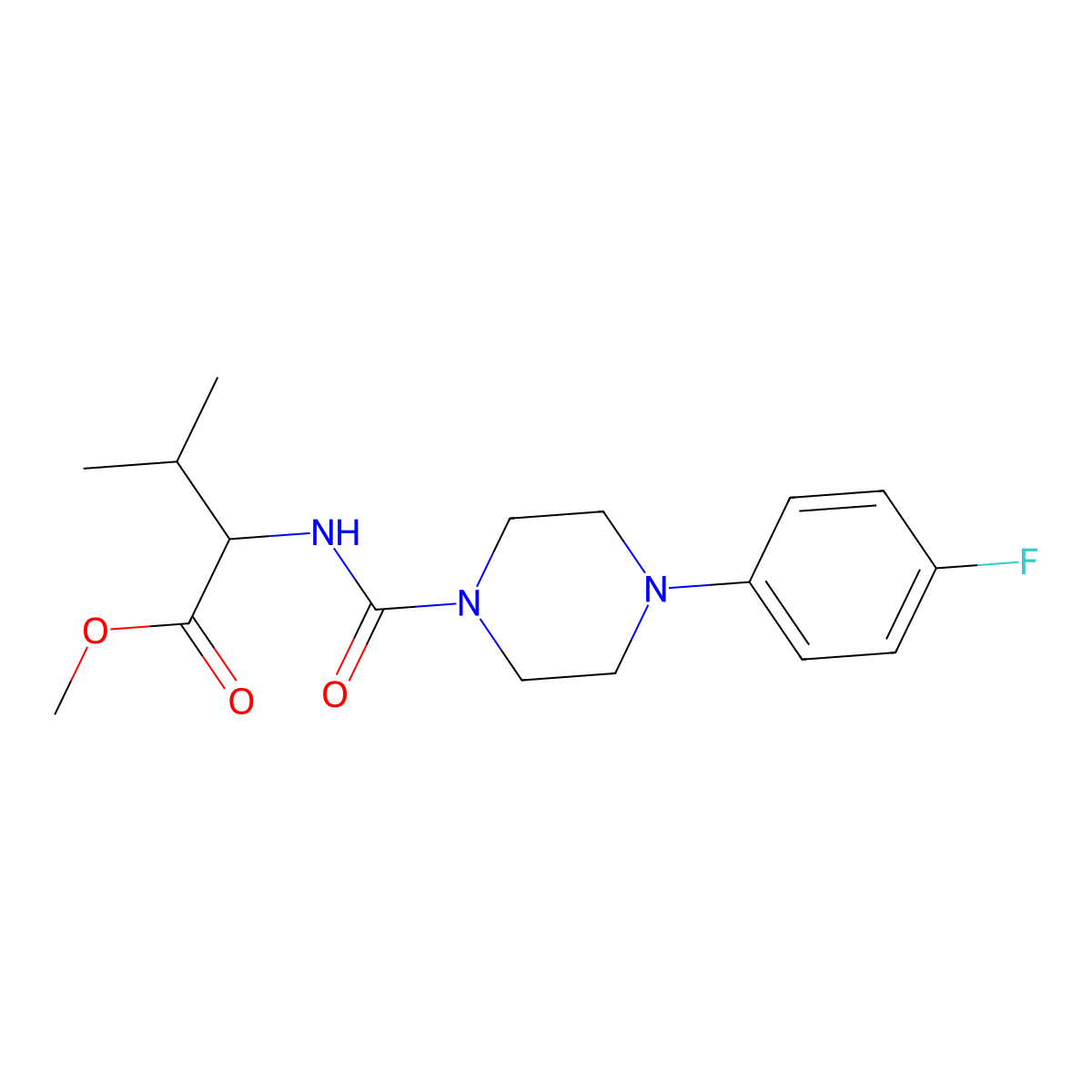 Methyl 2-[[4-(4-fluorophenyl)piperazine-1-carbonyl]amino]-3-methylbutanoate molecular structure, CAS 5281-48-1