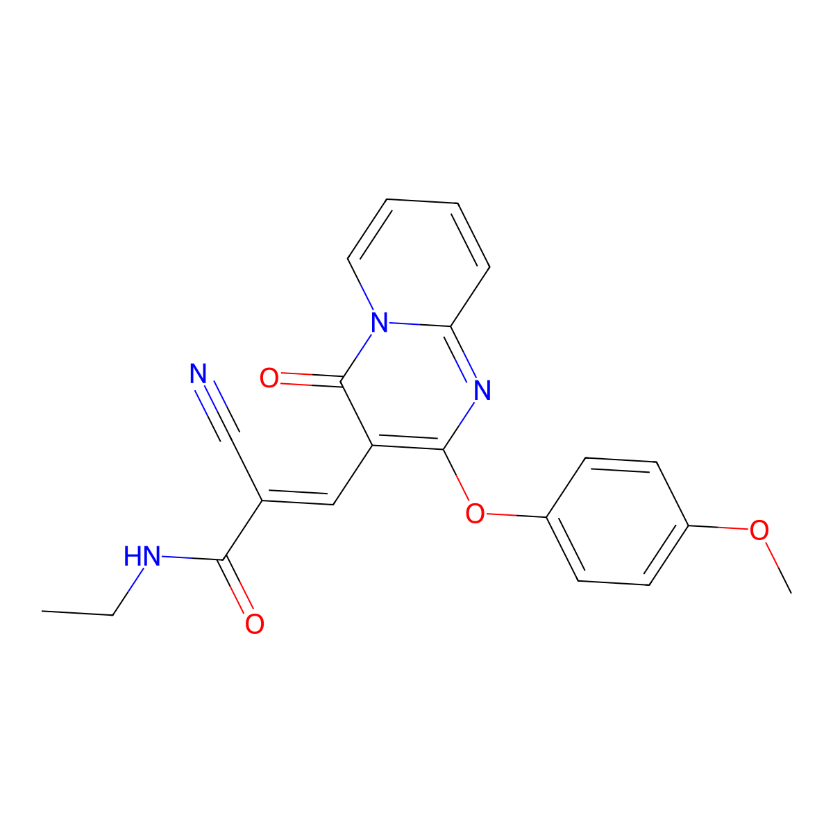 2-cyano-N-ethyl-3-[2-(4-methoxyphenoxy)-4-oxopyrido[1,2-a]pyrimidin-3-yl]prop-2-enamide molecular structure, CAS 5281-63-0