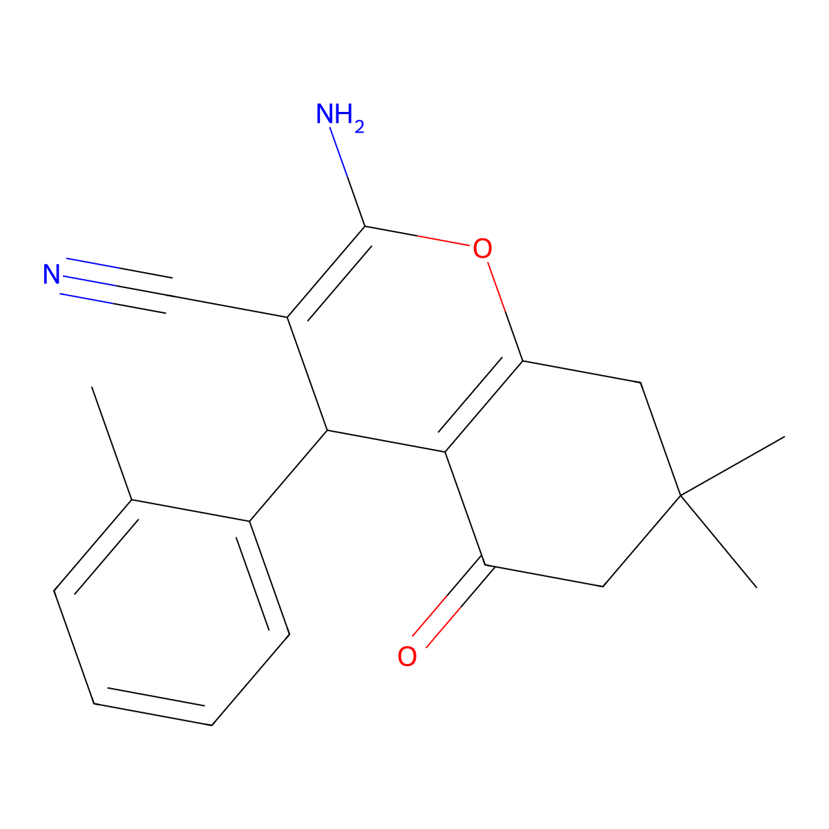 2-amino-7,7-dimethyl-4-(2-methylphenyl)-5-oxo-5,6,7,8-tetrahydro-4H-chromene-3-carbonitrile molecular structure, CAS 5282-07-5