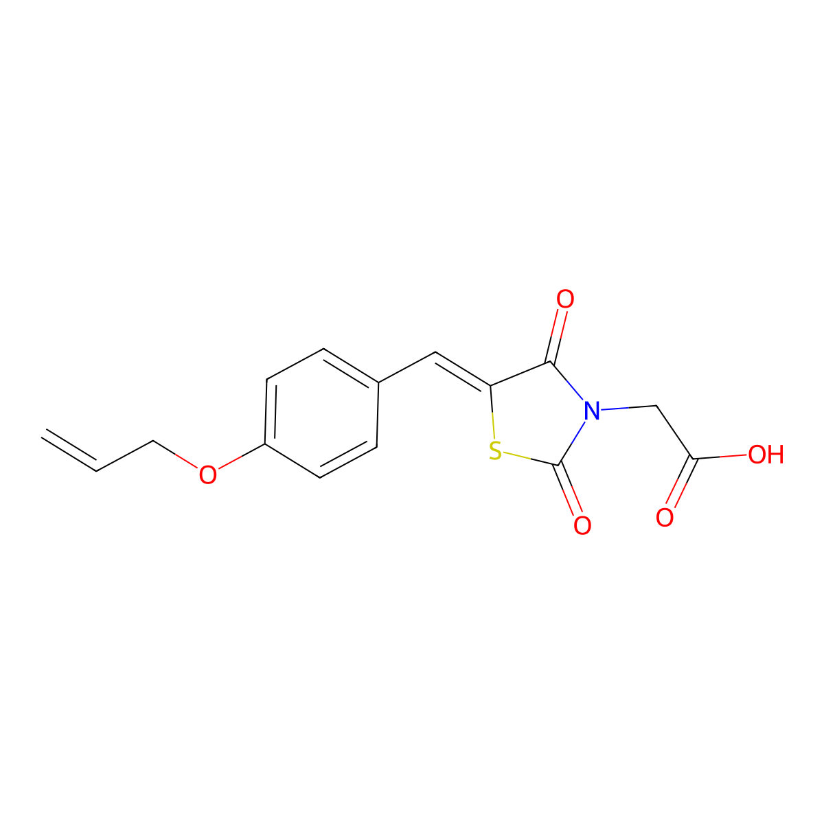 [2,4-Dioxo-5-({4-[(prop-2-en-1-yl)oxy]phenyl}methylidene)-1,3-thiazolidin-3-yl]acetic acid molecular structure, CAS 5282-12-2