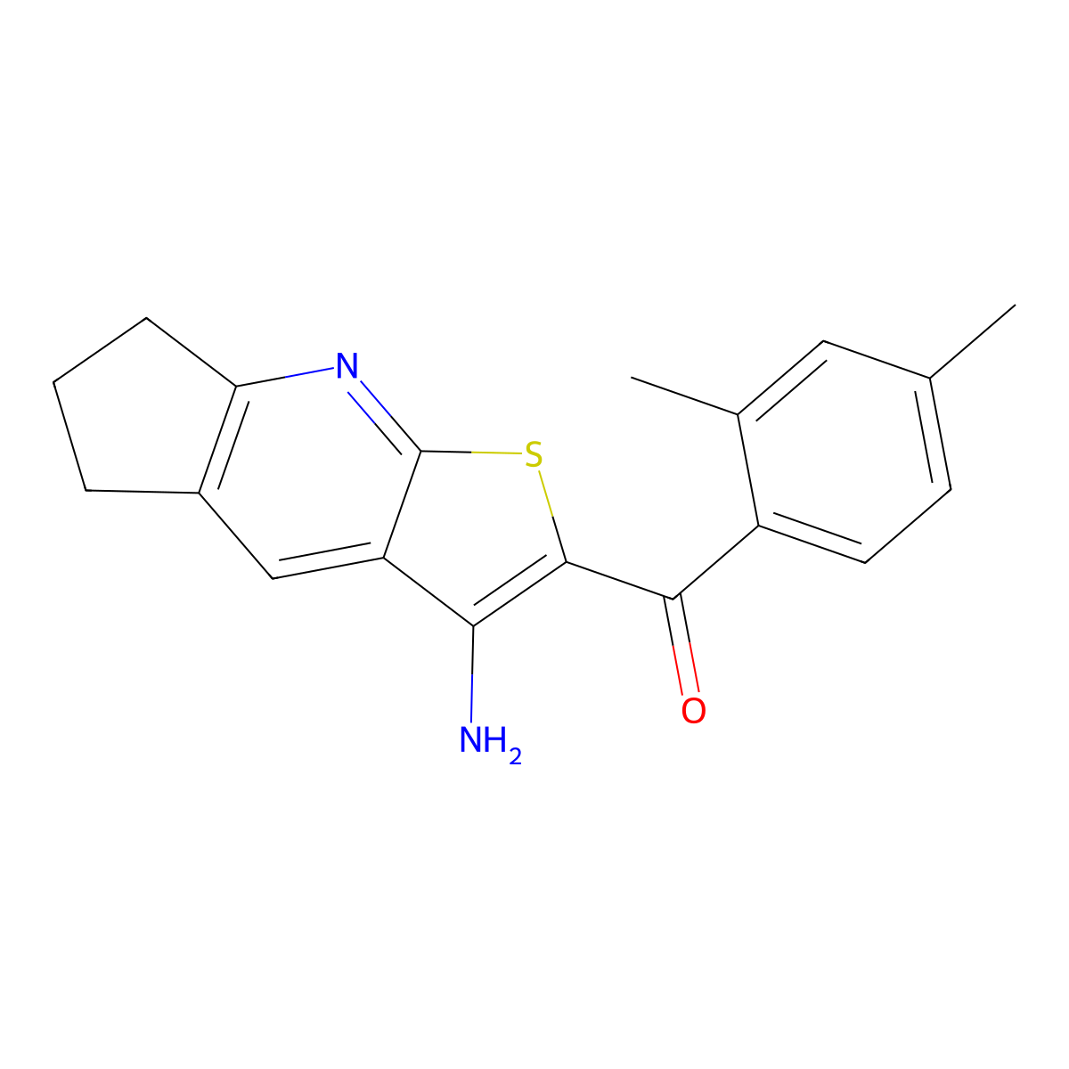 (3-amino-6,7-dihydro-5H-cyclopenta[b]thieno[3,2-e]pyridin-2-yl)(2,4-dimethylphenyl)methanone molecular structure, CAS 5282-50-8