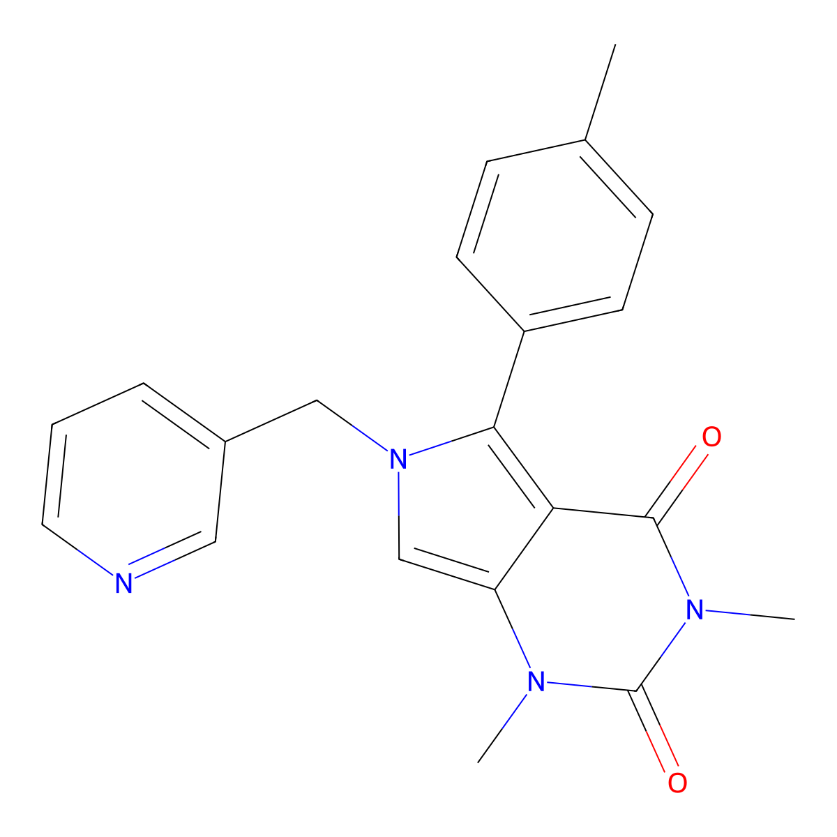 1,3-Dimethyl-5-(4-methylphenyl)-6-(pyridin-3-ylmethyl)pyrrolo[3,4-d]pyrimidine-2,4-dione molecular structure, CAS 5282-60-0