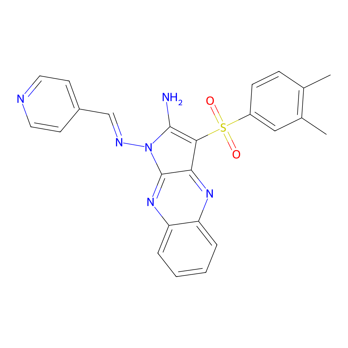 3-(3,4-Dimethylphenyl)sulfonyl-1-(pyridin-4-ylmethylideneamino)pyrrolo[3,2-b]quinoxalin-2-amine molecular structure, CAS 5283-03-4