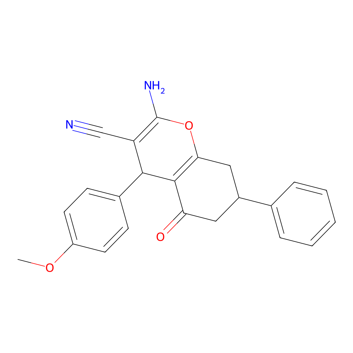 2-Amino-4-(4-methoxyphenyl)-5-oxo-7-phenyl-4,6,7,8-tetrahydrochromene-3-carbonitrile molecular structure, CAS 5283-04-5
