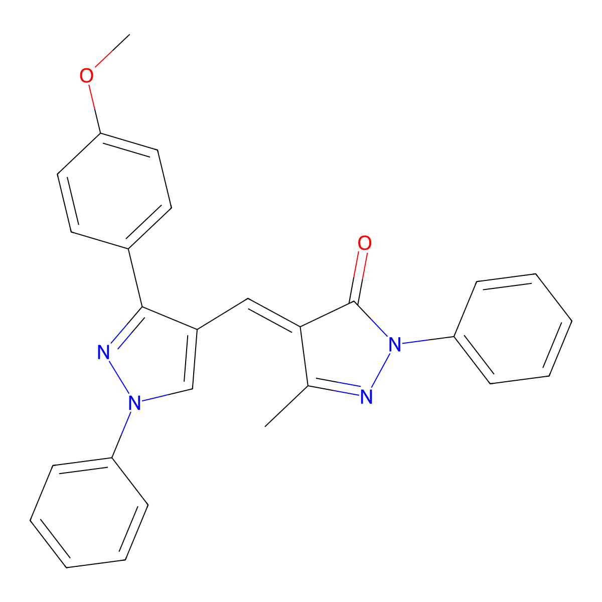 4-{[3-(4-Methoxyphenyl)-1-phenyl-1H-pyrazol-4-yl]methylidene}-5-methyl-2-phenyl-2,4-dihydro-3H-pyrazol-3-one molecular structure, CAS 5283-23-8