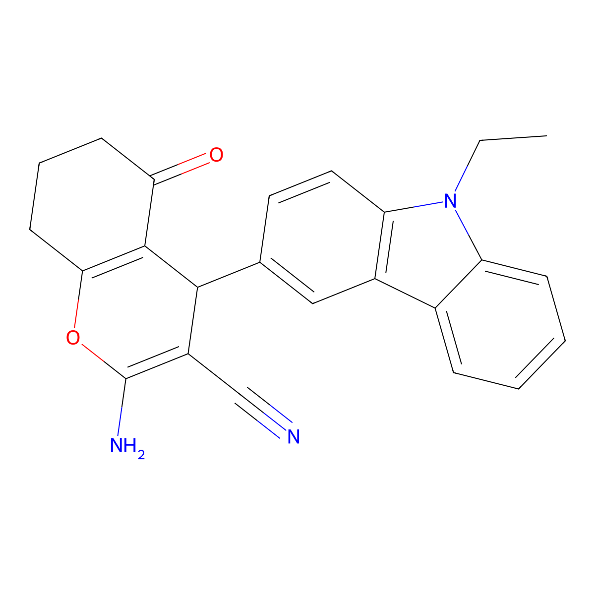 2-Amino-4-(9-ethylcarbazol-3-yl)-5-oxo-4,6,7,8-tetrahydrochromene-3-carbonitrile molecular structure, CAS 5283-36-3