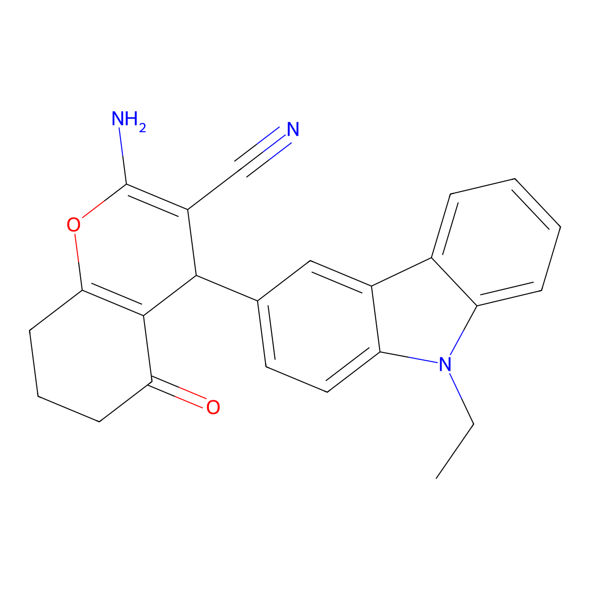 2-Amino-4-(9-ethylcarbazol-3-yl)-5-oxo-4,6,7,8-tetrahydrochromene-3-carbonitrile molecular structure, CAS 5283-36-3