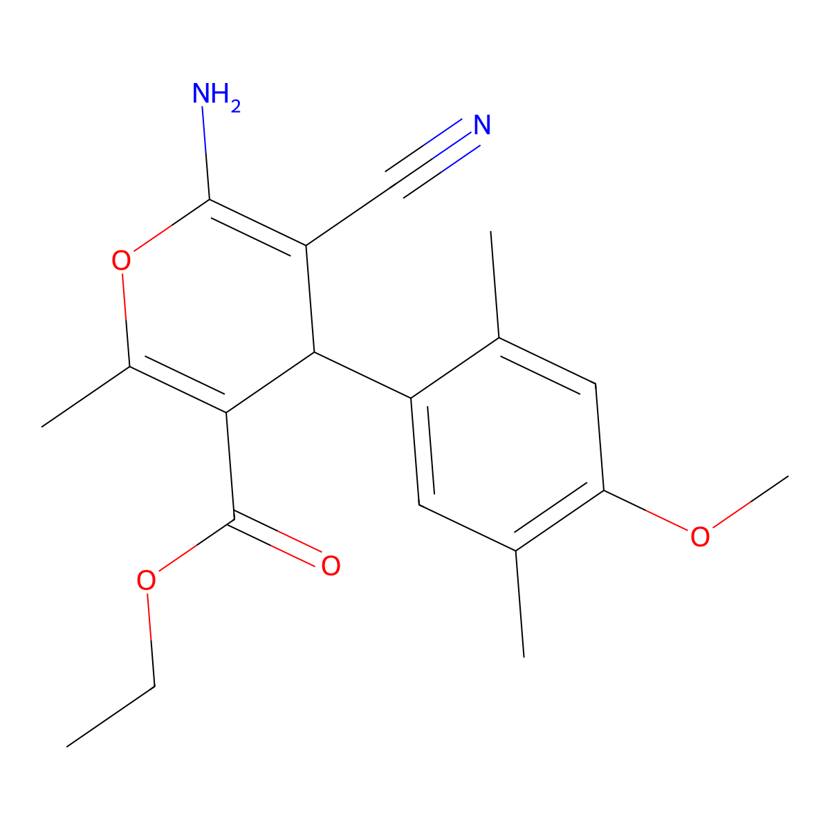 ethyl 6-amino-5-cyano-4-(4-methoxy-2,5-dimethylphenyl)-2-methyl-4H-pyran-3-carboxylate molecular structure, CAS 5283-61-4