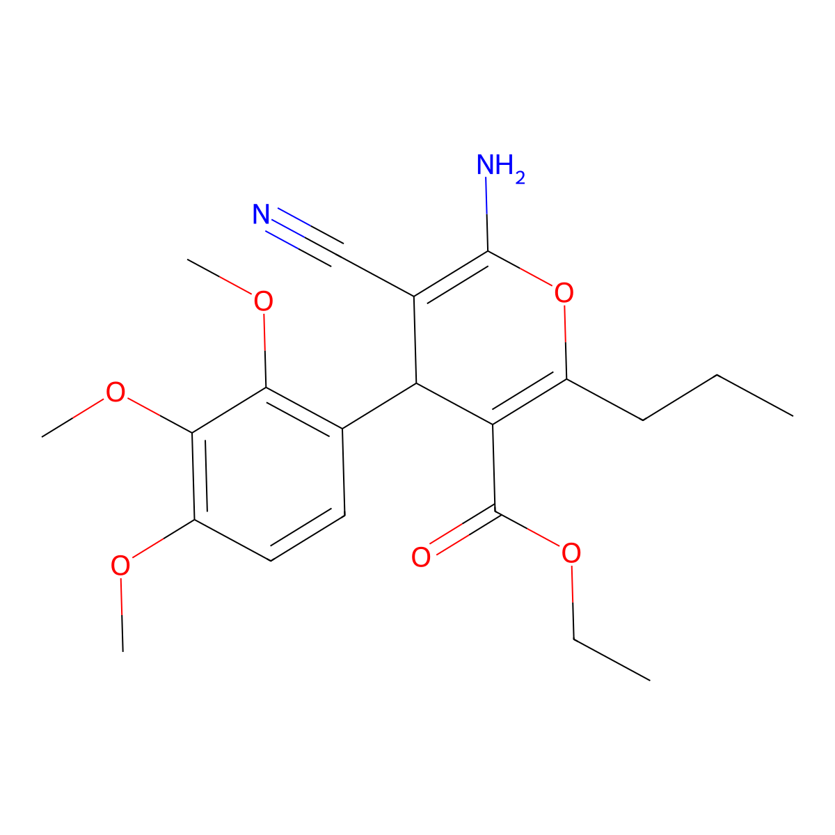 ethyl 6-amino-5-cyano-2-propyl-4-(2,3,4-trimethoxyphenyl)-4H-pyran-3-carboxylate molecular structure, CAS 5284-03-7