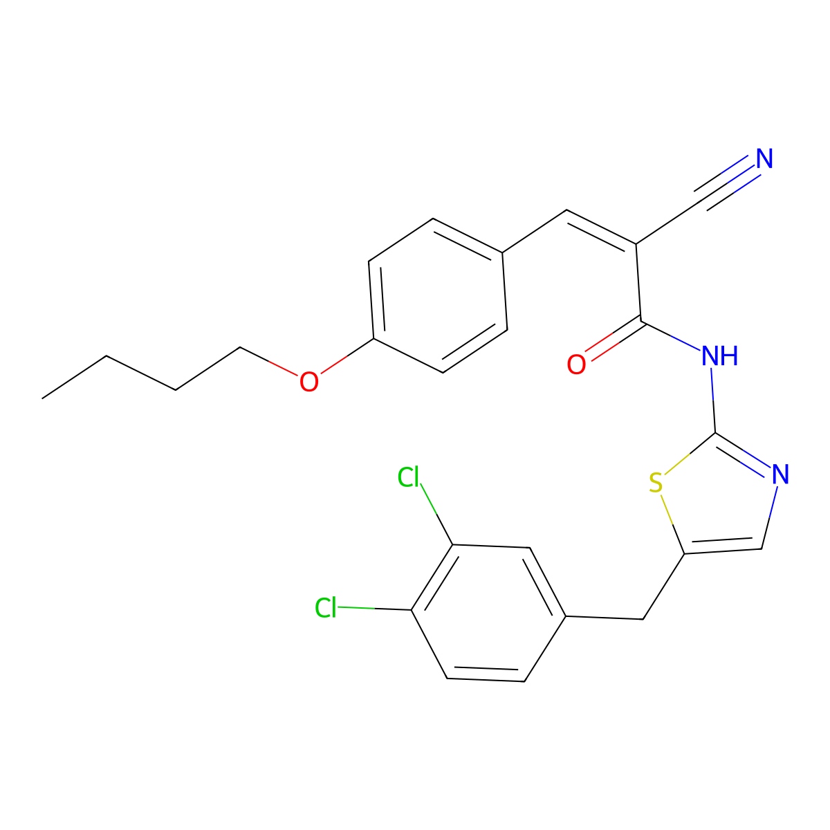 3-(4-butoxyphenyl)-2-cyano-N-[5-[(3,4-dichlorophenyl)methyl]-1,3-thiazol-2-yl]prop-2-enamide molecular structure, CAS 5285-66-5