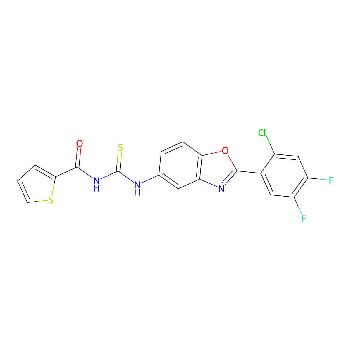 N-[[2-(2-chloro-4,5-difluorophenyl)-1,3-benzoxazol-5-yl]carbamothioyl]thiophene-2-carboxamide molecular structure, CAS 528532-86-7