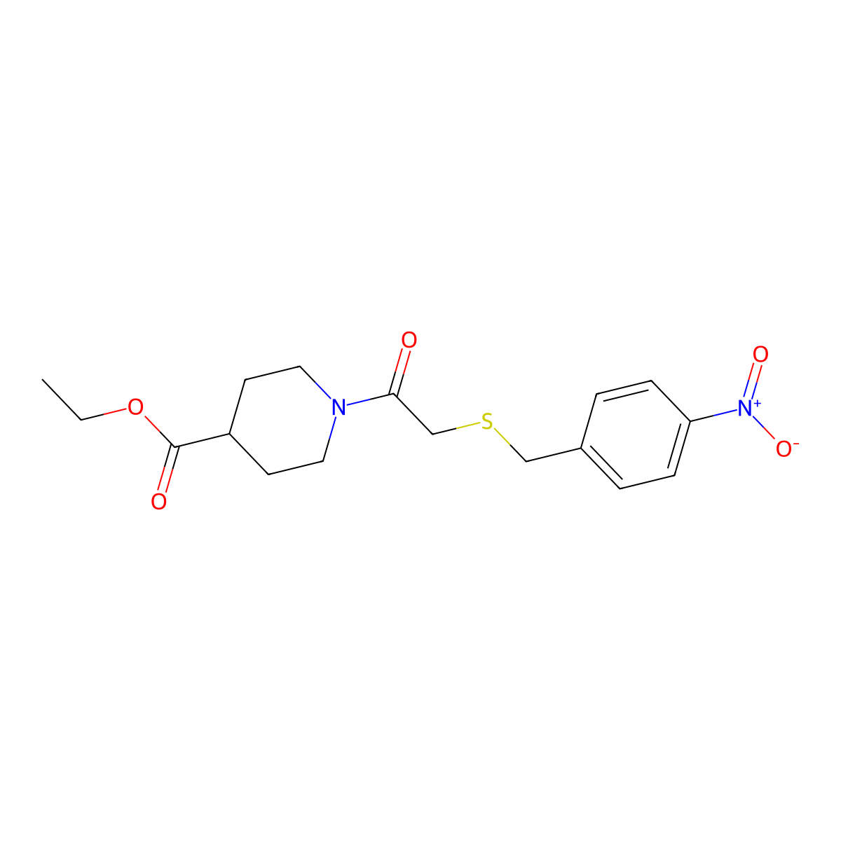 Ethyl 1-{[(4-nitrobenzyl)sulfanyl]acetyl}piperidine-4-carboxylate molecular structure, CAS 528535-38-8