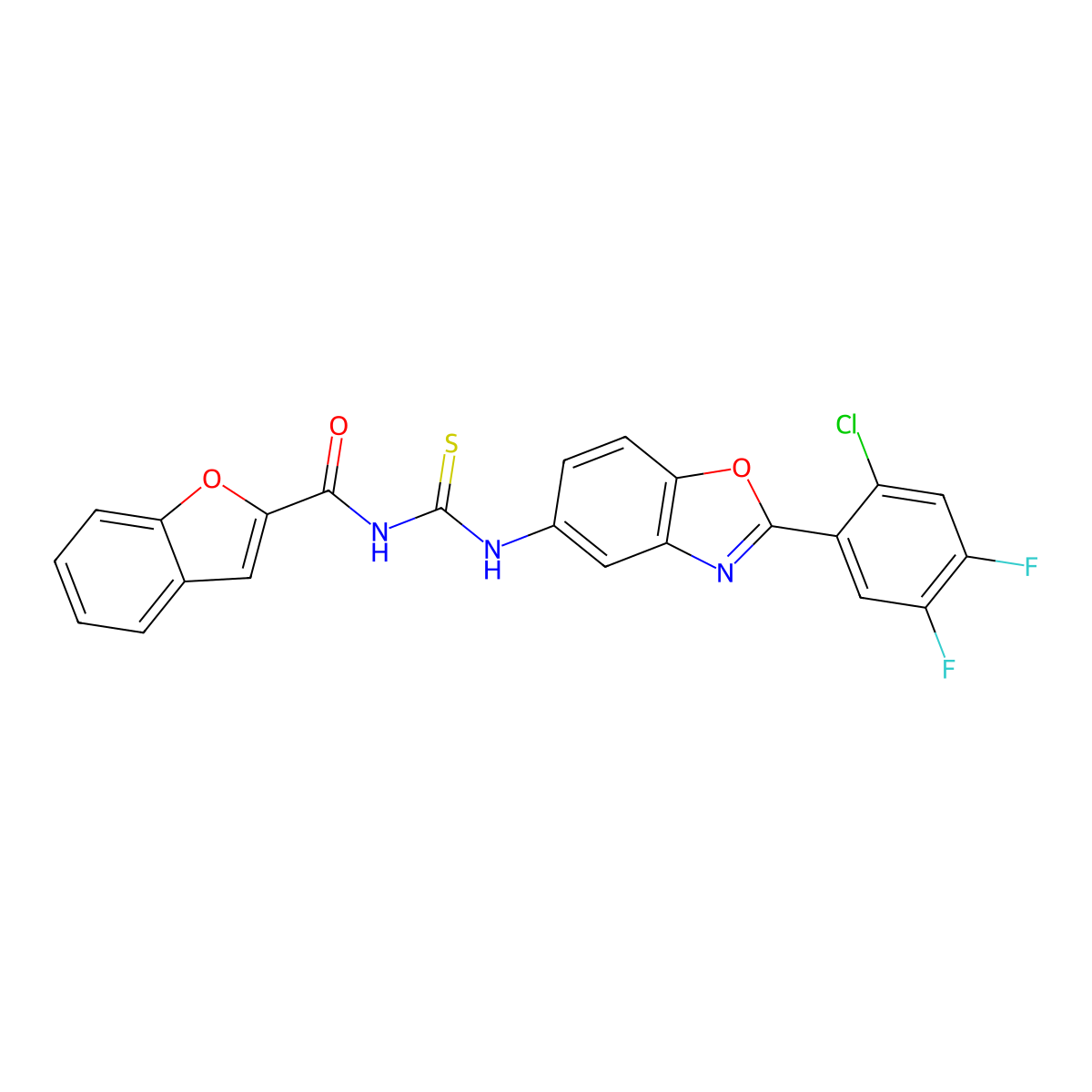 N-[[2-(2-chloro-4,5-difluorophenyl)-1,3-benzoxazol-5-yl]carbamothioyl]-1-benzofuran-2-carboxamide molecular structure, CAS 528561-53-7