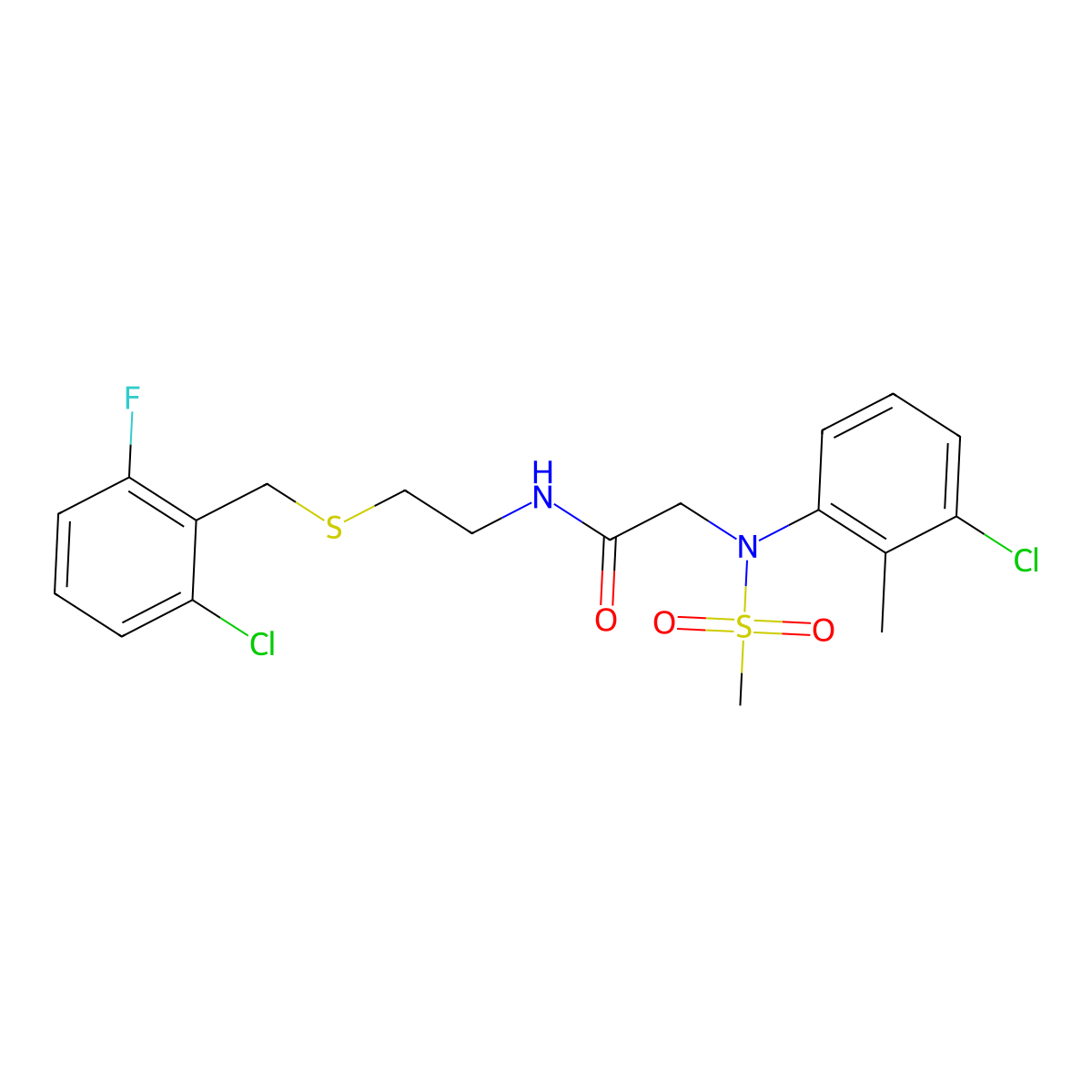 N-[2-[(2-chloro-6-fluorophenyl)methylsulfanyl]ethyl]-2-(3-chloro-2-methyl-N-methylsulfonylanilino)acetamide molecular structure, CAS 528562-96-1
