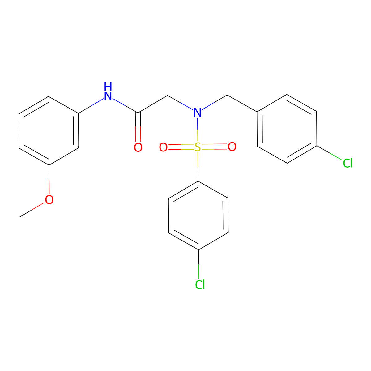 2-[(4-chlorophenyl)methyl-(4-chlorophenyl)sulfonylamino]-N-(3-methoxyphenyl)acetamide molecular structure, CAS 528563-39-5
