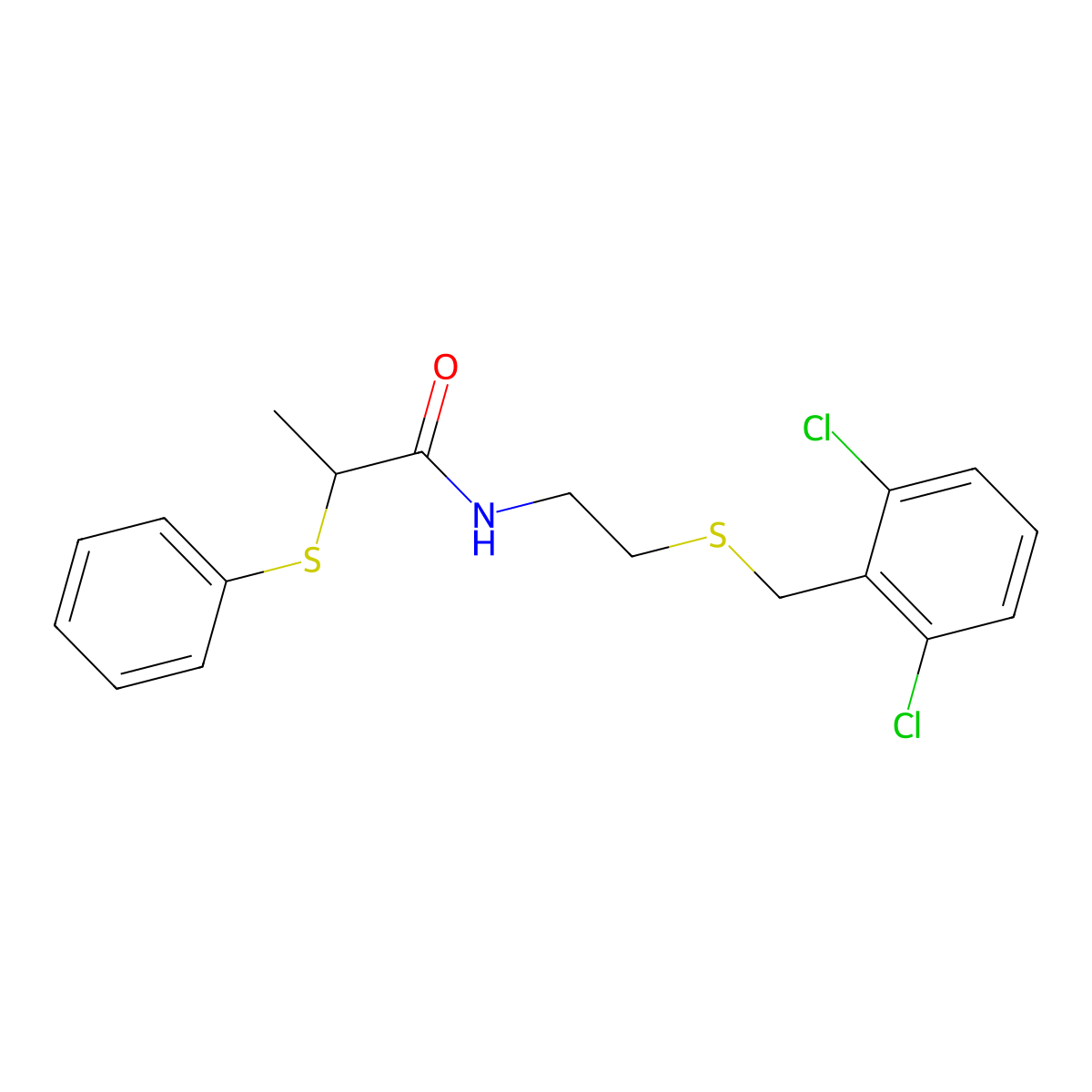 N-[2-[(2,6-dichlorophenyl)methylsulfanyl]ethyl]-2-phenylsulfanylpropanamide molecular structure, CAS 528565-02-8