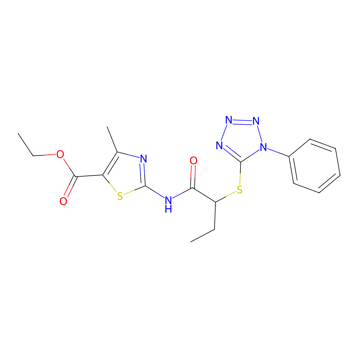 ethyl 4-methyl-2-({2-[(1-phenyl-1H-tetrazol-5-yl)sulfanyl]butanoyl}amino)-1,3-thiazole-5-carboxylate molecular structure, CAS 528565-39-1