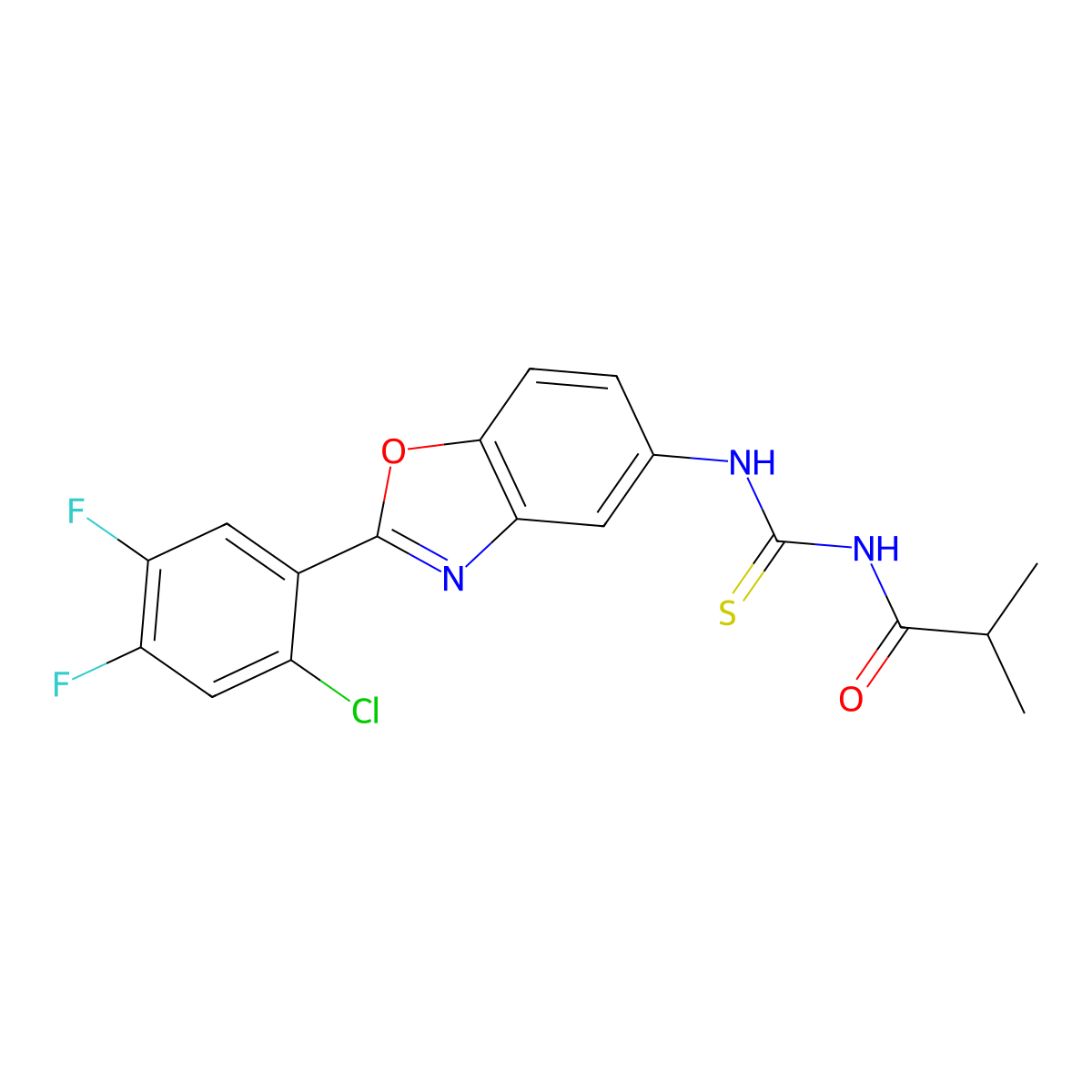 N-[[2-(2-chloro-4,5-difluorophenyl)-1,3-benzoxazol-5-yl]carbamothioyl]-2-methylpropanamide molecular structure, CAS 528576-07-0