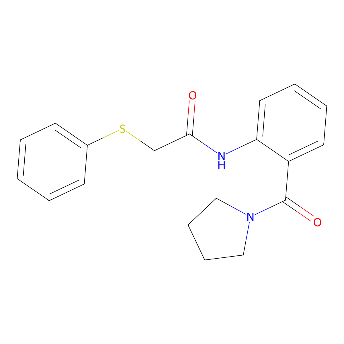2-(phenylsulfanyl)-N-[2-(pyrrolidin-1-ylcarbonyl)phenyl]acetamide molecular structure, CAS 528580-22-5
