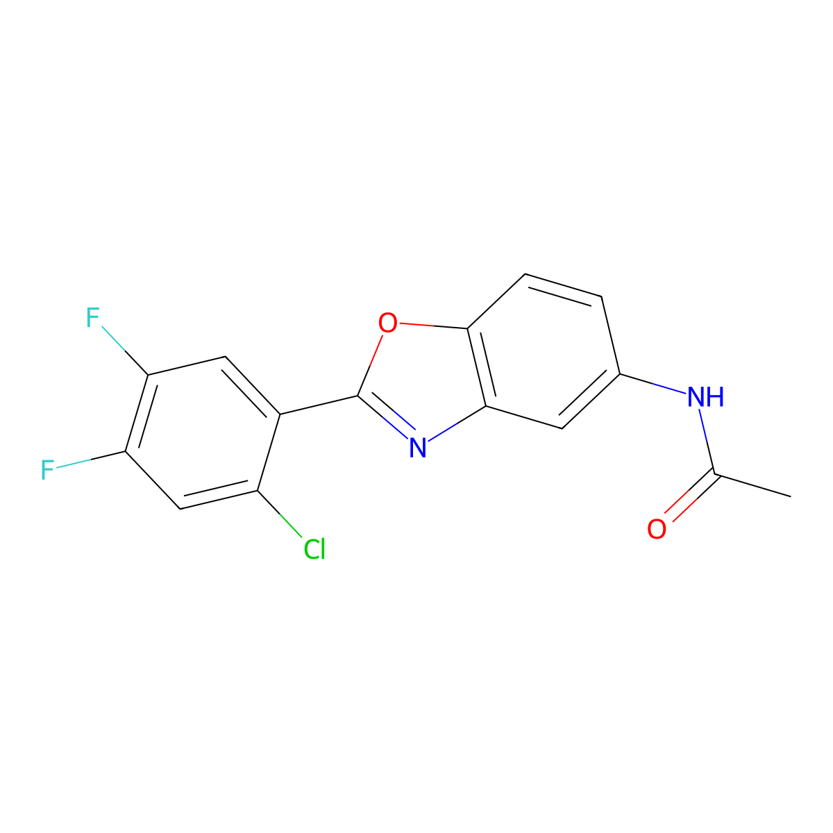 N-[2-(2-chloro-4,5-difluorophenyl)-1,3-benzoxazol-5-yl]acetamide molecular structure, CAS 528580-92-9