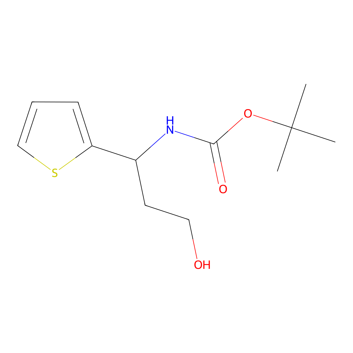 tert-butyl N-[3-hydroxy-1-(thiophen-2-yl)propyl]carbamate molecular structure, CAS 528586-26-7