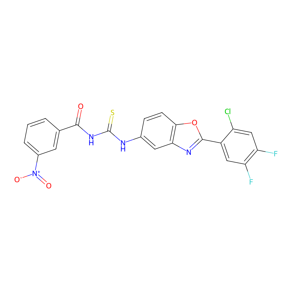 N-[[2-(2-chloro-4,5-difluorophenyl)-1,3-benzoxazol-5-yl]carbamothioyl]-3-nitrobenzamide molecular structure, CAS 528588-98-9