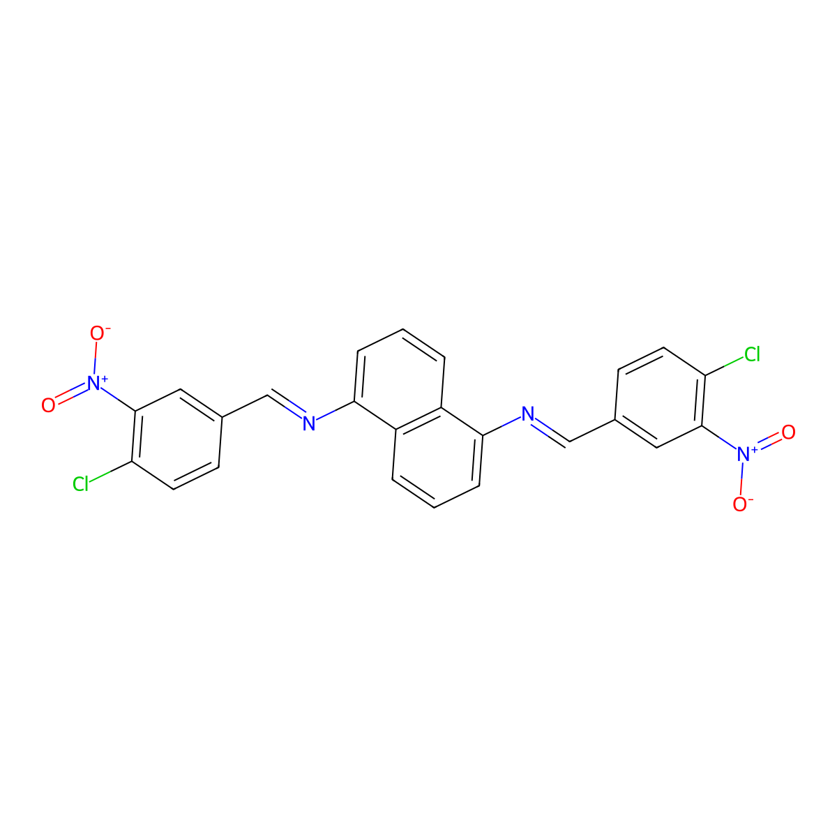 N,N'-bis[(E)-(4-chloro-3-nitrophenyl)methylidene]naphthalene-1,5-diamine molecular structure, CAS 5286-22-6