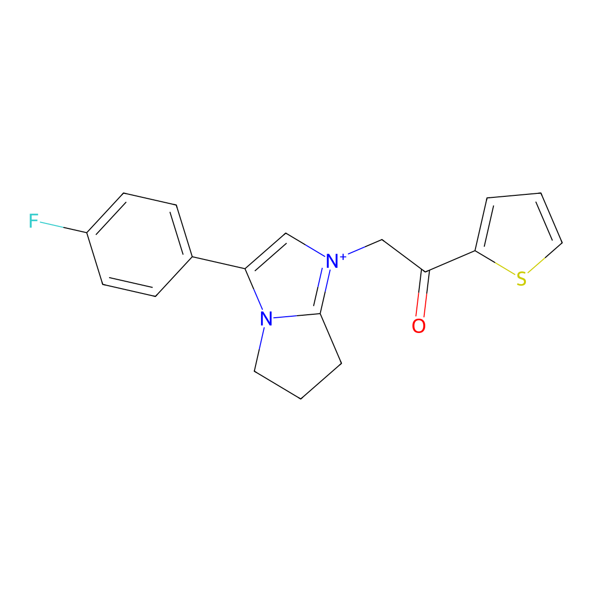 3-(4-fluorophenyl)-1-[2-oxo-2-(thiophen-2-yl)ethyl]-6,7-dihydro-5H-pyrrolo[1,2-a]imidazol-1-ium molecular structure, CAS 5286-70-4