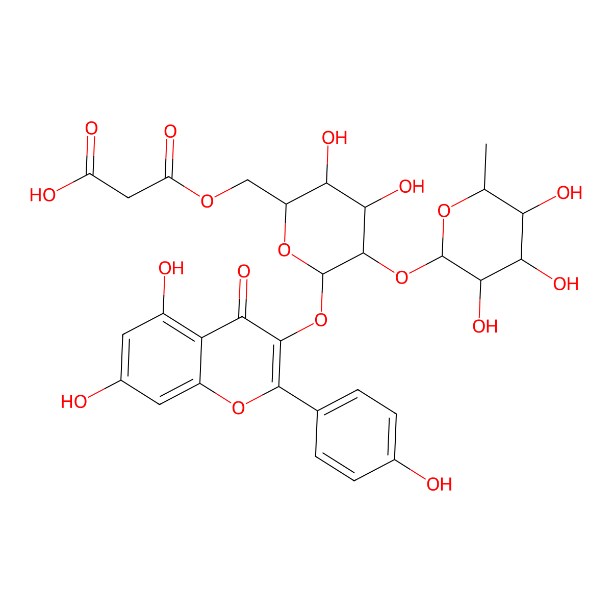 Kaempferol 3-O-(2''-O-alpha-rhamnosyl-6''-O-malonyl-beta-glucoside) molecular structure, CAS 528606-92-0
