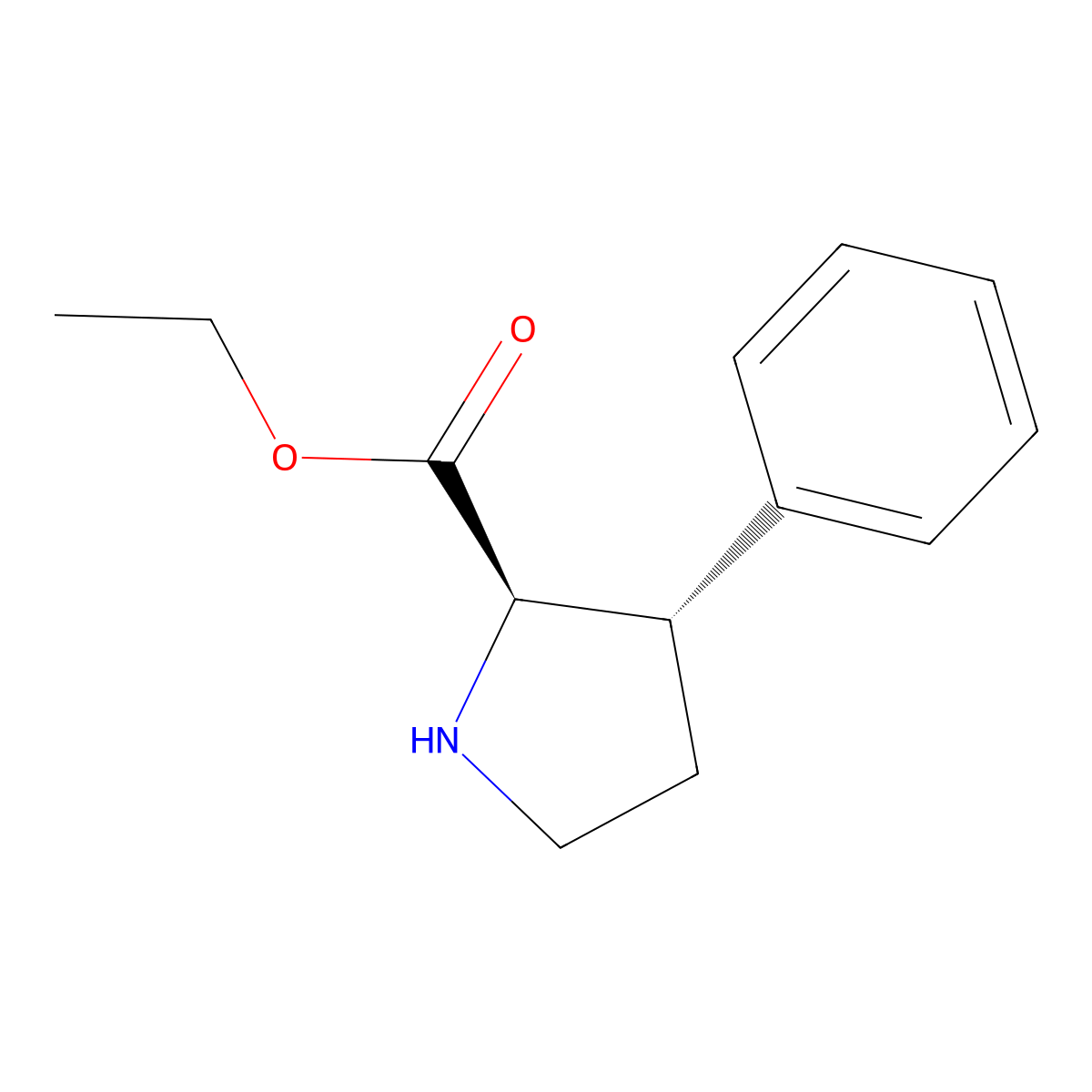 rac-ethyl (2R,3S)-3-phenylpyrrolidine-2-carboxylate molecular structure, CAS 528608-07-3