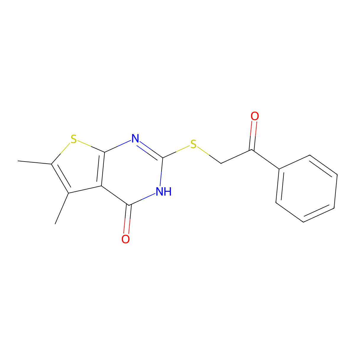 5,6-dimethyl-2-phenacylsulfanyl-3H-thieno[2,3-d]pyrimidin-4-one molecular structure, CAS 52881-19-3