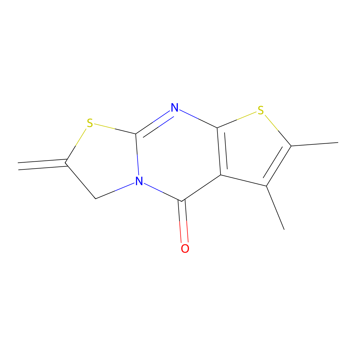 6,7-dimethyl-2-methylene-4-hydro-3H-1,3-thiazolidino[3,2-a]thiopheno[2,3-d]pyr imidin-5-one molecular structure, CAS 52881-32-0
