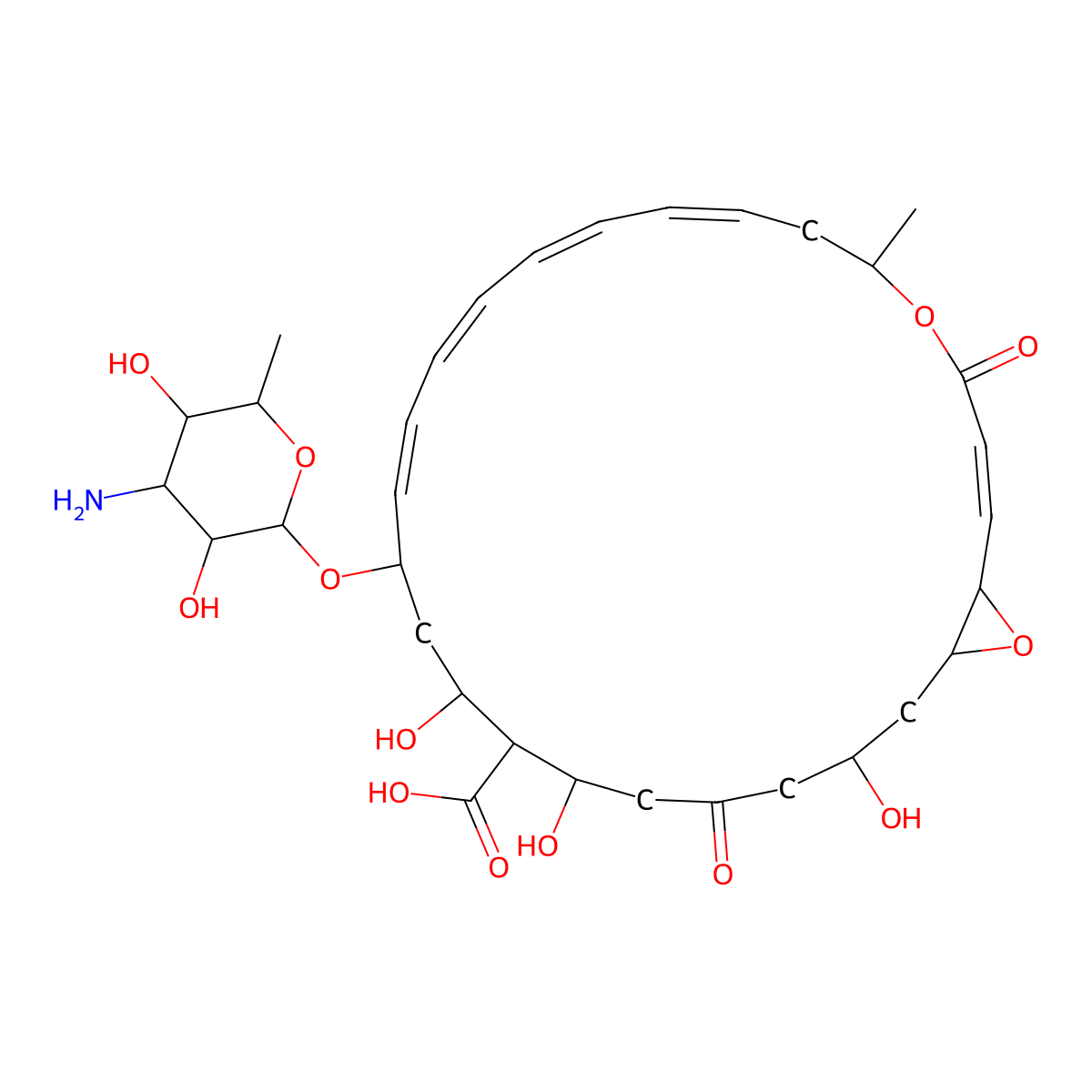 16-(4-Amino-3,5-dihydroxy-6-methyloxan-2-yl)oxy-18,20,24-trihydroxy-6-methyl-4,22-dioxo-5,27-dioxabicyclo[24.1.0]heptacosa-2,8,10,12,14-pentaene-19-carboxylic acid molecular structure, CAS 52882-37-8
