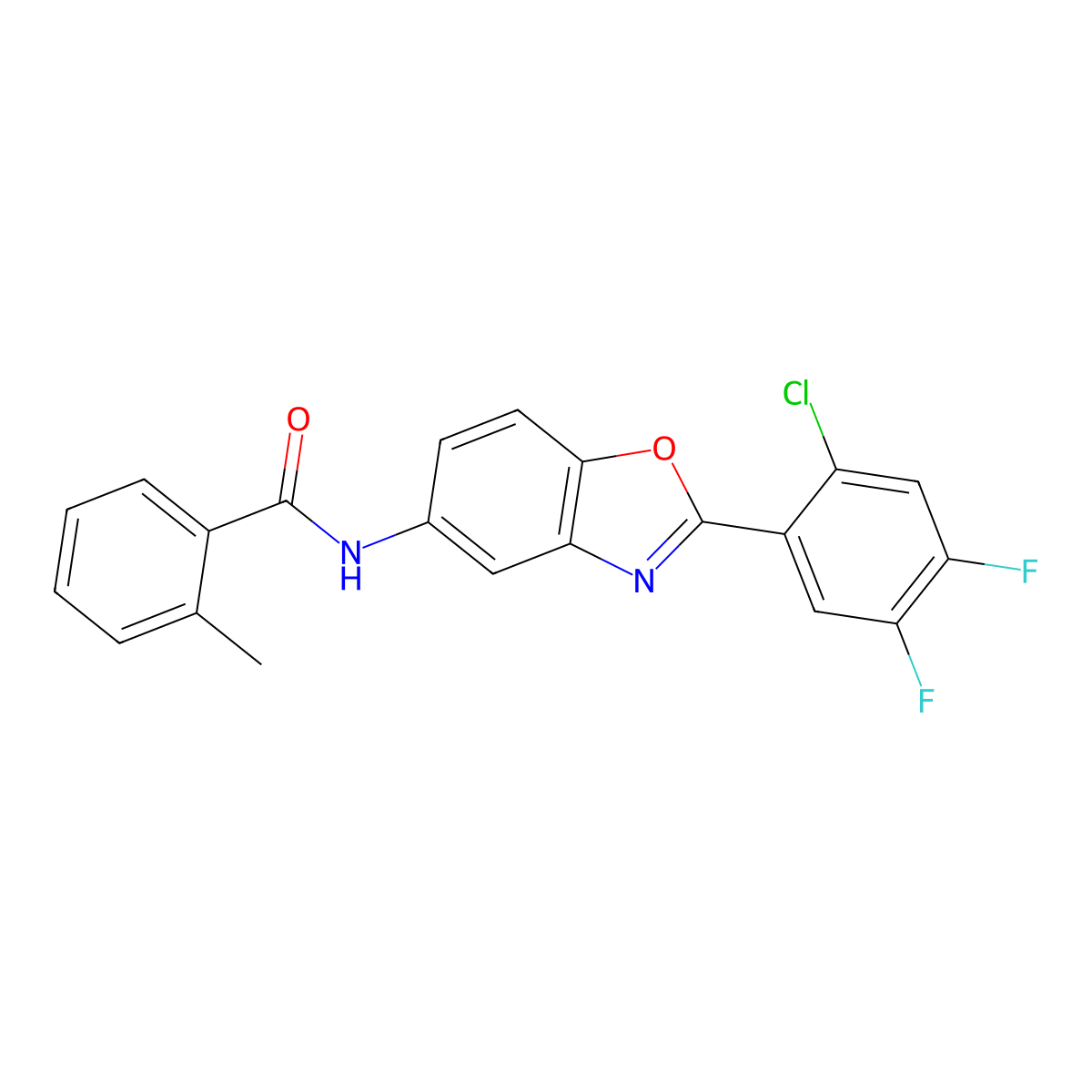 N-[2-(2-chloro-4,5-difluorophenyl)-1,3-benzoxazol-5-yl]-2-methylbenzamide molecular structure, CAS 528831-31-4