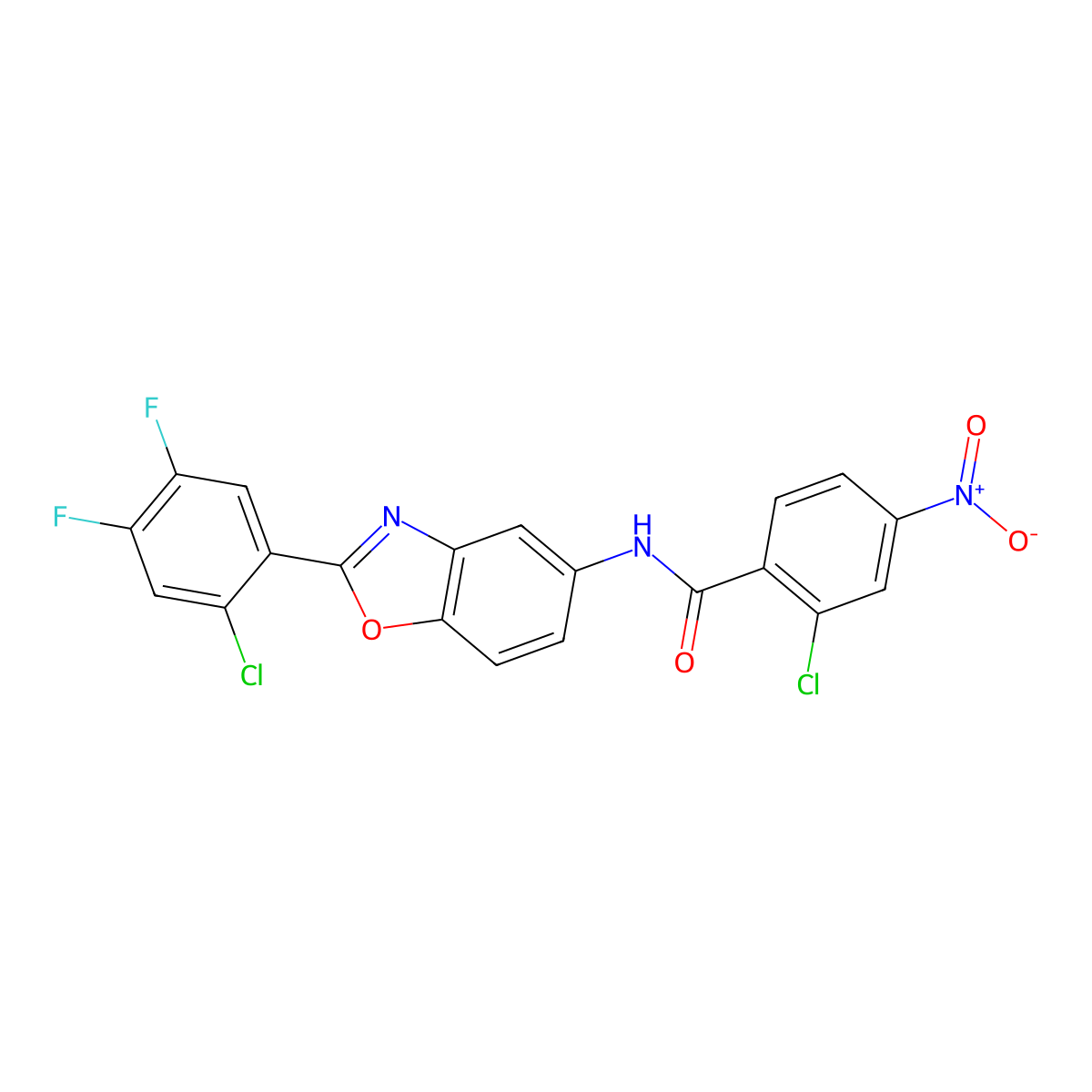 2-chloro-N-[2-(2-chloro-4,5-difluorophenyl)-1,3-benzoxazol-5-yl]-4-nitrobenzamide molecular structure, CAS 528832-16-8